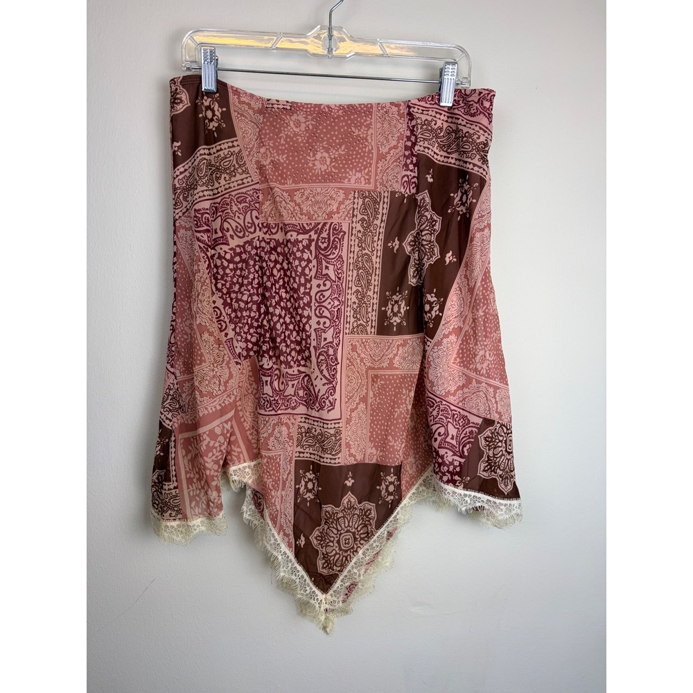 Speechless Skirt Medium Pink Paisley Boho Y2K Handkerchief Hem Lace Sheer Fairy